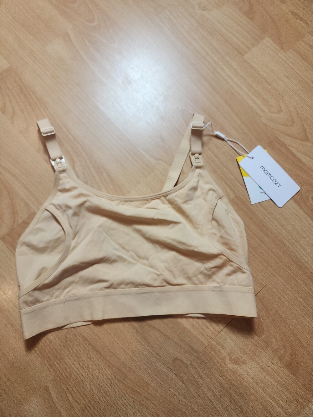 NWT MOMCOZY Hands Free Pumping Nursing 2 In 1 Bra No Wire Nude Beige Size Medium